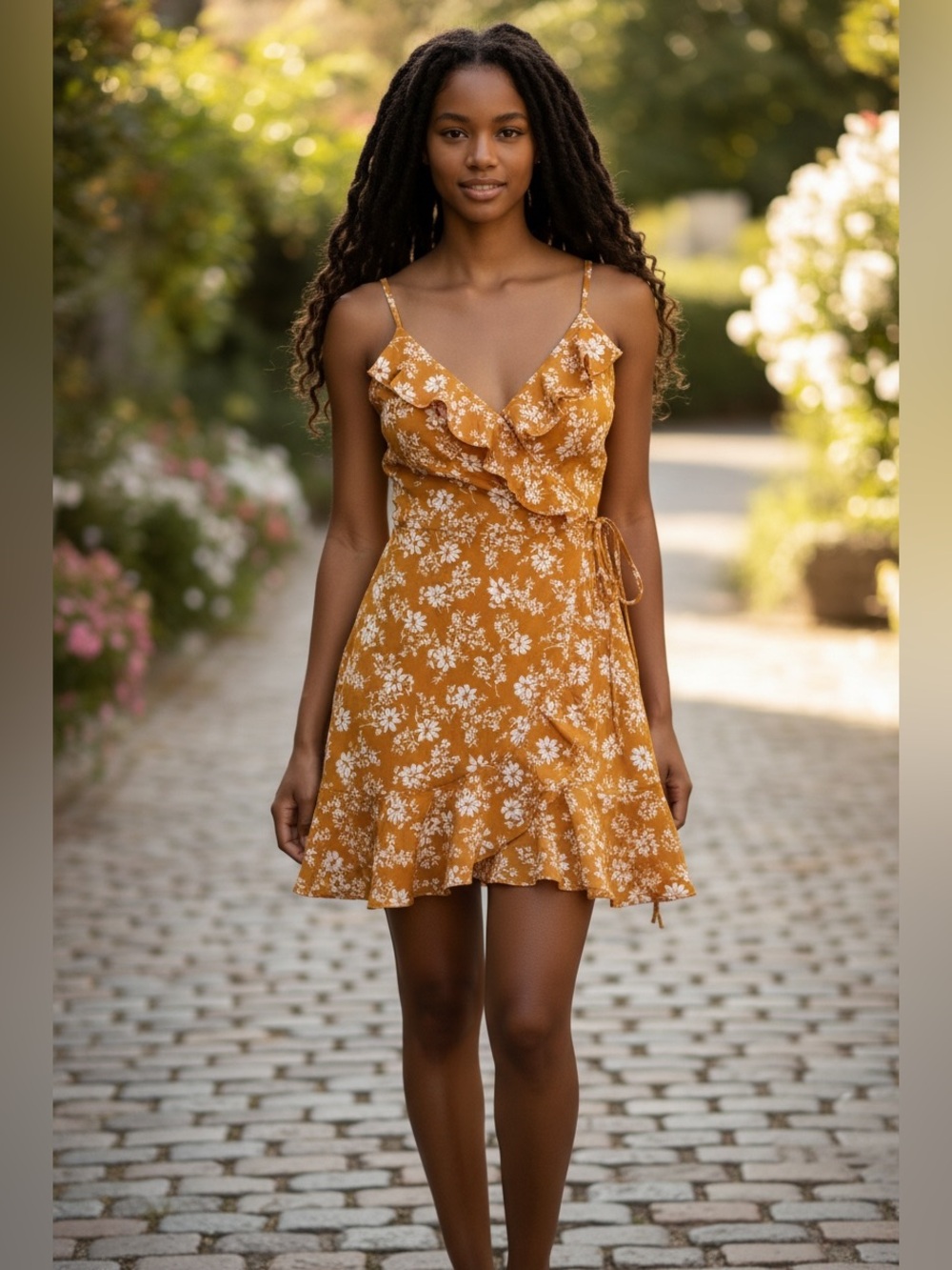 Abercrombie & Fitch NWT Mustard Floral Wrap Mini Dress Ruffle Tie Waist Size Med